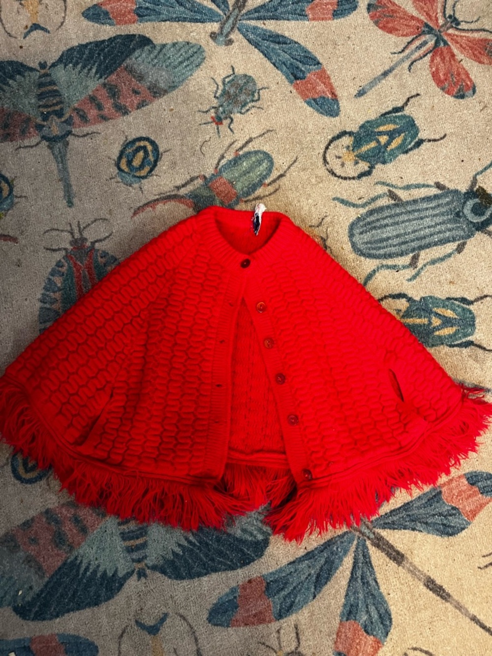 Vintage 1960s Blue Bird Toddler Knit Cape Poncho XS